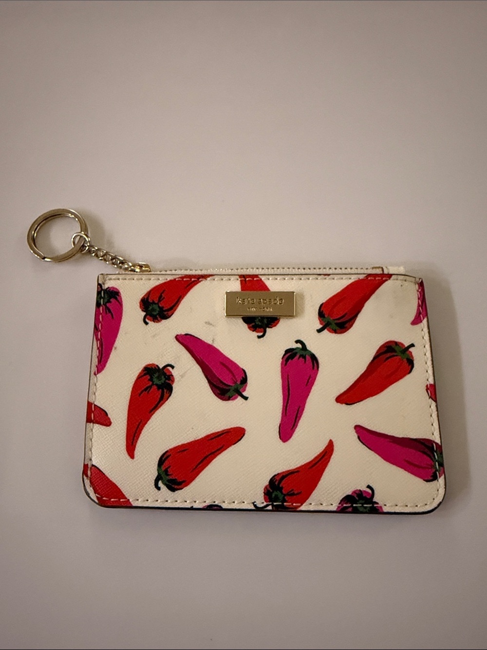 kate spade White Pepper Print Card Case with Keyring